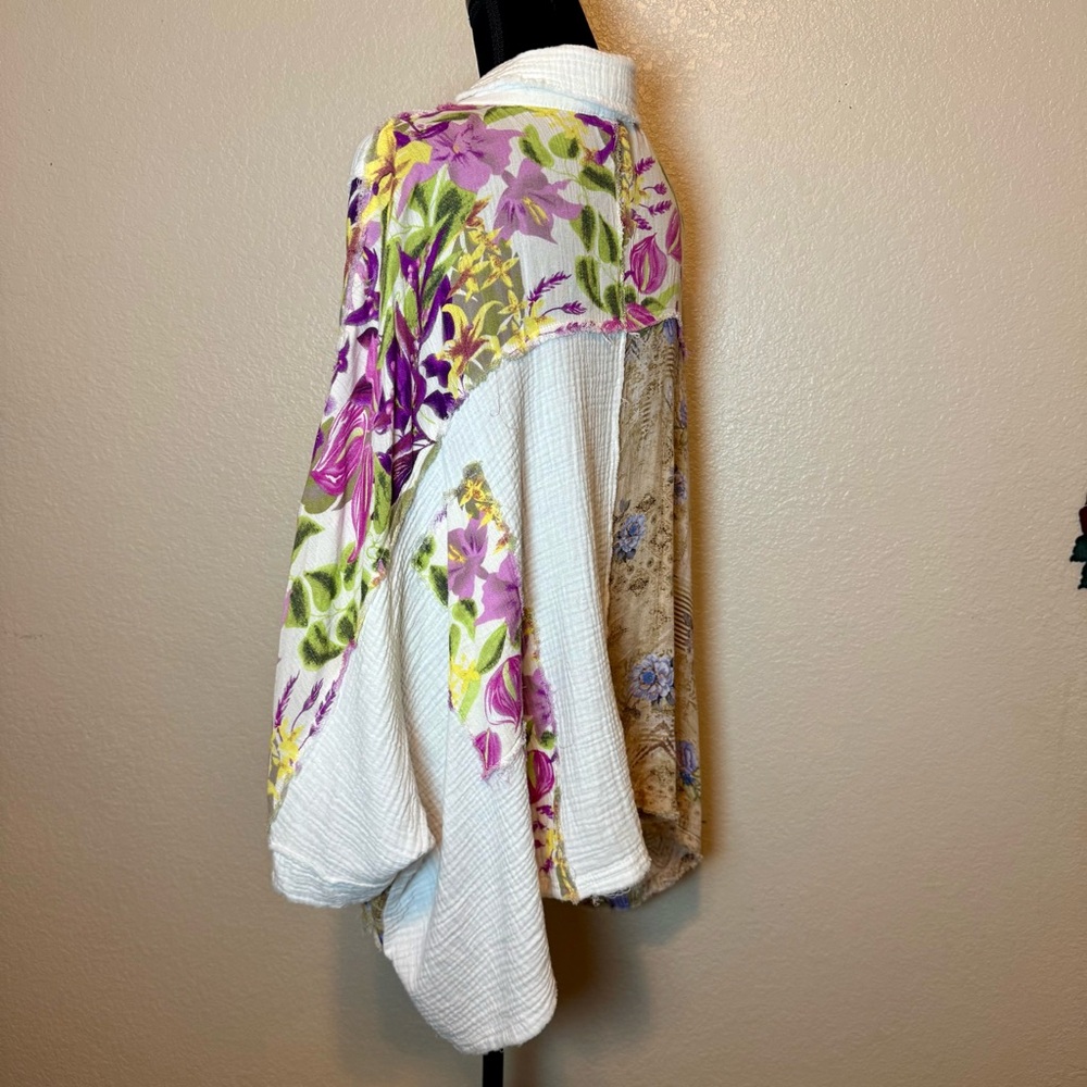 Pol Spliced Patchwork Mixed Media Button Up Boho … - image 7